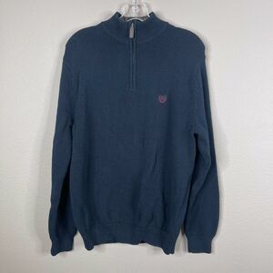Chaps Mens Sweater Size M Navy Blue Long Sleeve High Neck Zipper Preppy‎